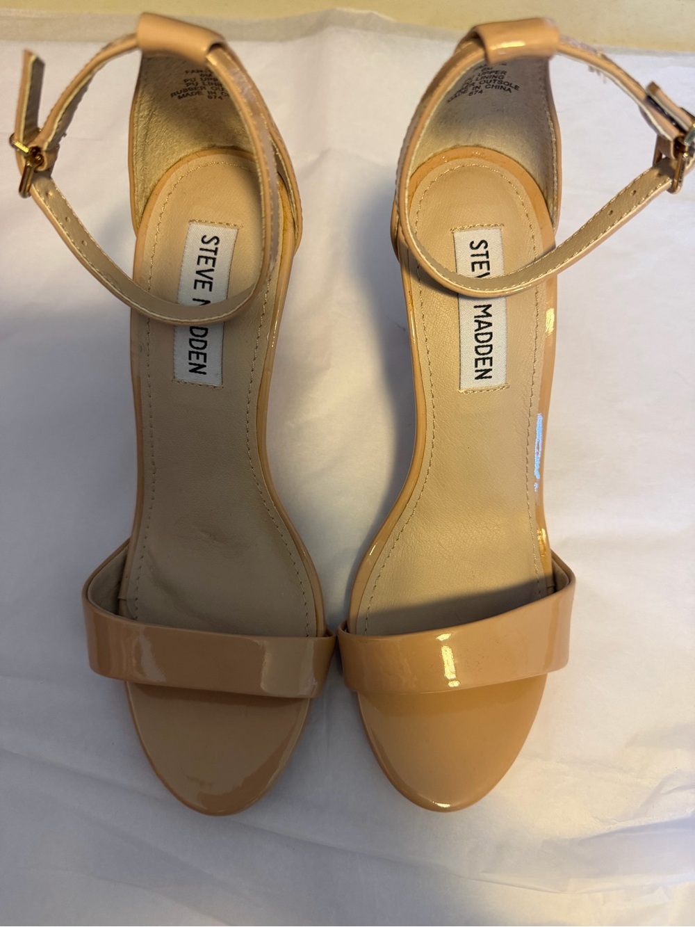 Steve Madden Nude Patent Ankle-Strap Open-Toe Heels